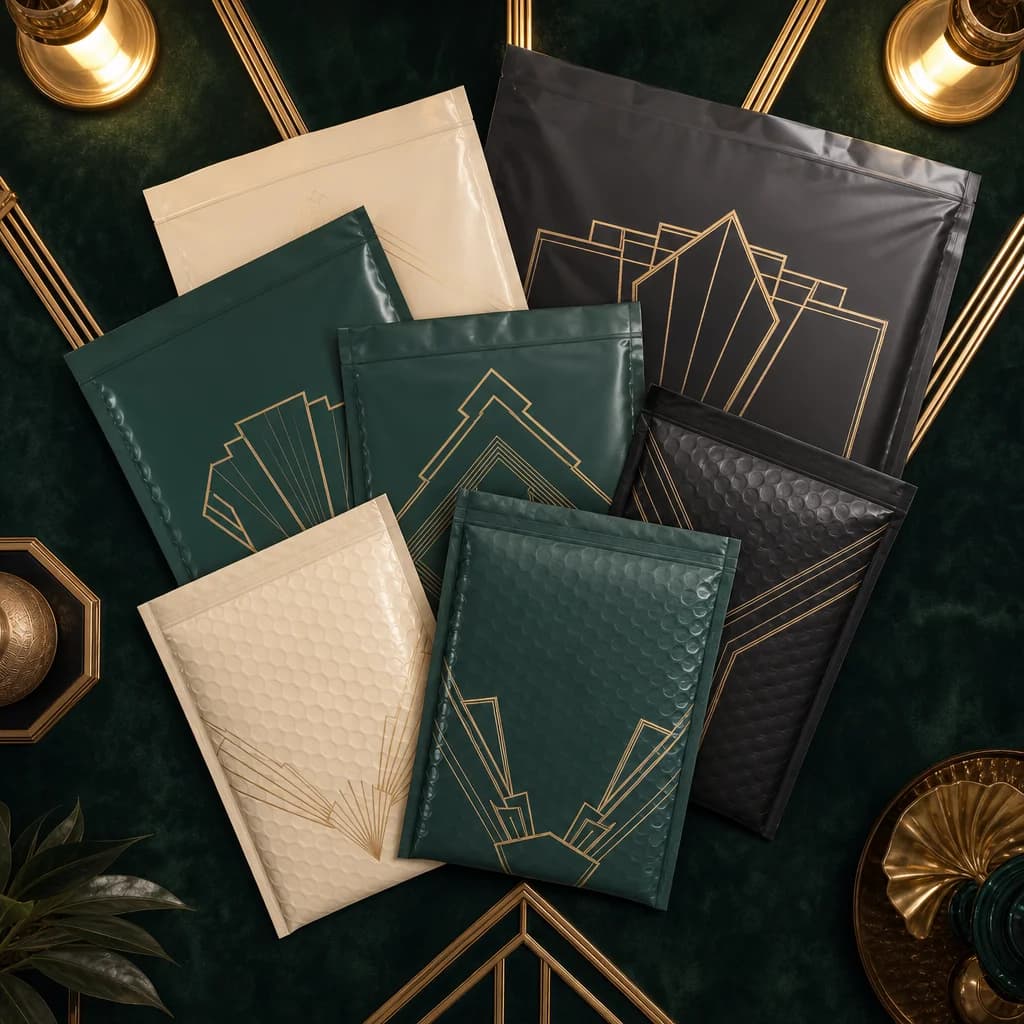 Courier bags fanned out on emerald velvet